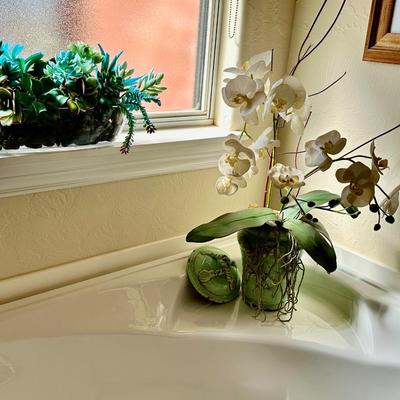 Decor - Master Bathroom - Faux Plant Orchid & Succulent