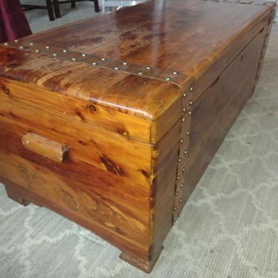 Vintage Roos Cedar Lined Storage Trunk with Sliding Tray and Metal Strap Accents- Approx 47" x 20 1/4" x 18" Tall