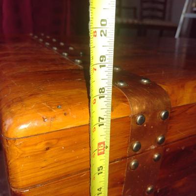 Vintage Roos Cedar Lined Storage Trunk with Sliding Tray and Metal Strap Accents- Approx 47" x 20 1/4" x 18" Tall