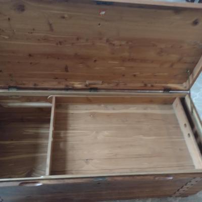 Vintage Roos Cedar Lined Storage Trunk with Sliding Tray and Metal Strap Accents- Approx 47" x 20 1/4" x 18" Tall
