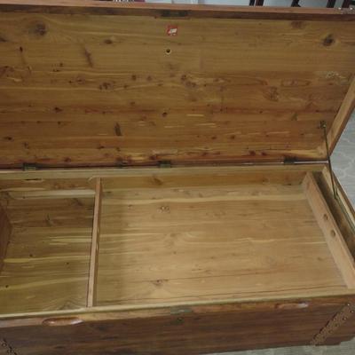 Vintage Roos Cedar Lined Storage Trunk with Sliding Tray and Metal Strap Accents- Approx 47" x 20 1/4" x 18" Tall