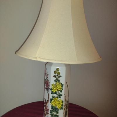 Hand Painted Asian Floral Design Ceramic Lamp with Shade- Approx 29 3/4" Tall