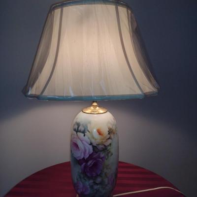 Hand Painted Floral Rose Design Ceramic Lamp with Shade- Approx 27 1/4" Tall