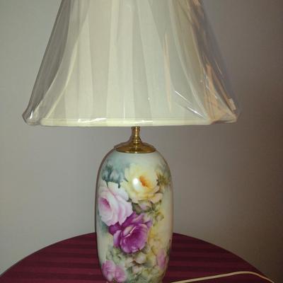 Hand Painted Floral Rose Design Ceramic Lamp with Shade- Approx 27 1/4" Tall