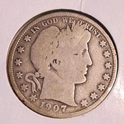 1907 Barber Half Dollar USA Silver 50c Coin