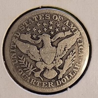 1908 Barber Quarter USA 25c Silver Coin