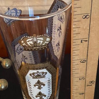 Lot of 8 Mid Century Retro Barware Pilsner Beer Glasses with carrier