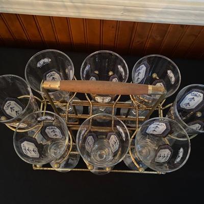 Lot of 8 Mid Century Retro Barware Pilsner Beer Glasses with carrier