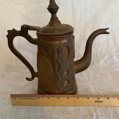 Vtg Moroccan copper and brass ornate teapot