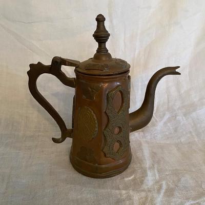 Vtg Moroccan copper and brass ornate teapot