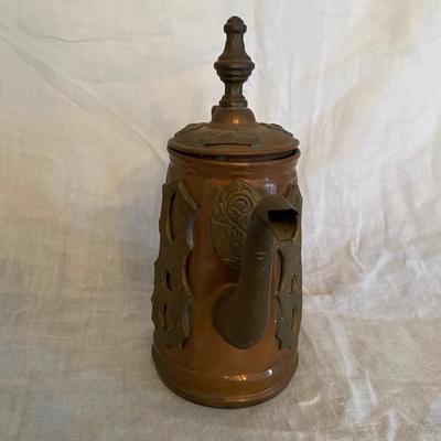 Vtg Moroccan copper and brass ornate teapot