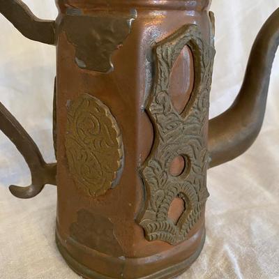 Vtg Moroccan copper and brass ornate teapot