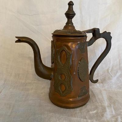 Vtg Moroccan copper and brass ornate teapot