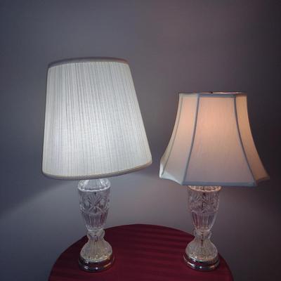 Pair of Crystal Lamps with Mismatched Shades