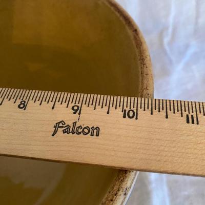 Yellowware #10 mixing bowl with blue and white stripes