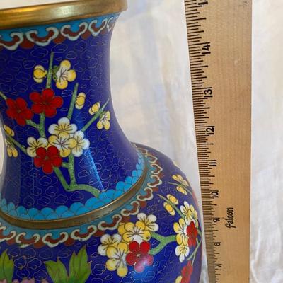 Beautiful Vintage 15" Chinese Brass and Cloisonné Large Vase with Floral design