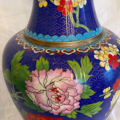 Beautiful Vintage 15" Chinese Brass and Cloisonné Large Vase with Floral design
