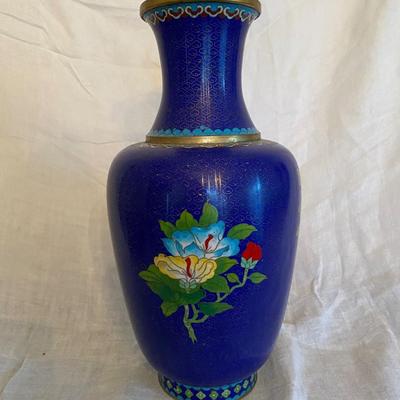 Beautiful Vintage 15" Chinese Brass and Cloisonné Large Vase with Floral design