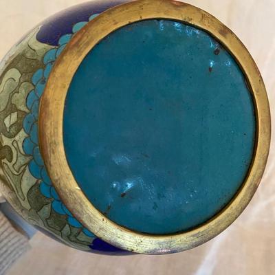 Beautiful Vintage 15" Chinese Brass and Cloisonné Large Vase with Floral design