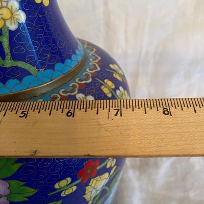 Beautiful Vintage 15" Chinese Brass and Cloisonné Large Vase with Floral design