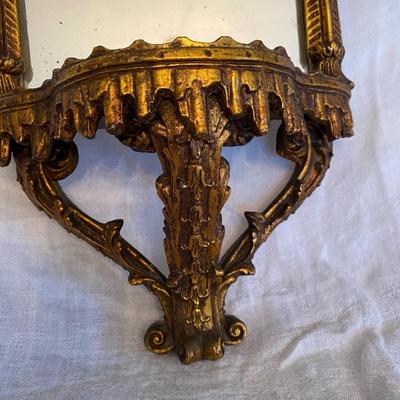 Antique Chinoiserie Pagoda Carved Gilded Wood - Accent Mirror with Shelf