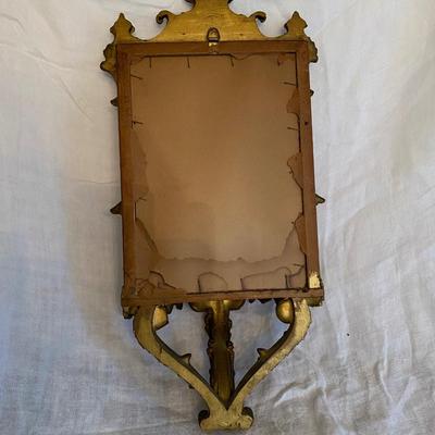 Antique Chinoiserie Pagoda Carved Gilded Wood - Accent Mirror with Shelf