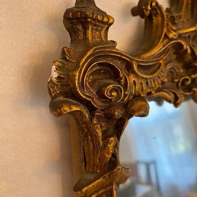 Antique Chinoiserie Pagoda Carved Gilded Wood - Accent Mirror with Shelf