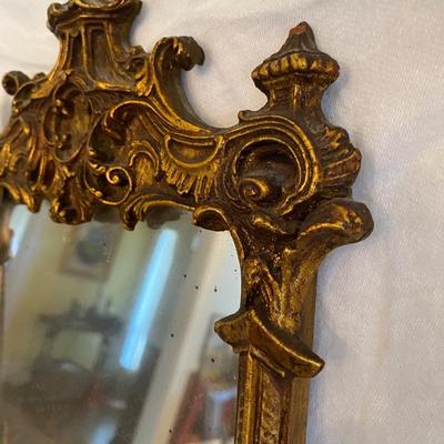 Antique Chinoiserie Pagoda Carved Gilded Wood - Accent Mirror with Shelf
