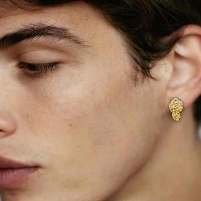 Gold Nugget Earrings for Men - Mugget Earring 18k Gold Plated -925 Sterling Silver Stud Earrings Gold Plated Earring studs