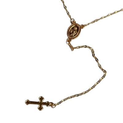 Y2K Gold Rosary Bead Style Jesus Piece Necklace w/Cross