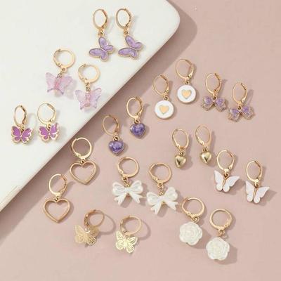 24 Pieces Heart & Butterfly & Faux Pearl & Bow & Flower Shaped Earrings Set Accessories Jewelry
