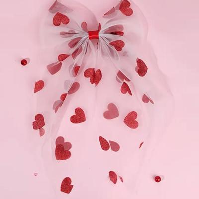 Sweetheart Mesh Bow Hair Clip for Girls - Soft, Sheer Fabric with Red & Pink Heart Accents, Perfect for Valentine's Day &...