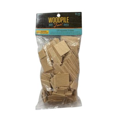 Woodpile 135 Wooden Squares in 3 Sizes for Wood Crafting, Miniature Building, Dollhouse