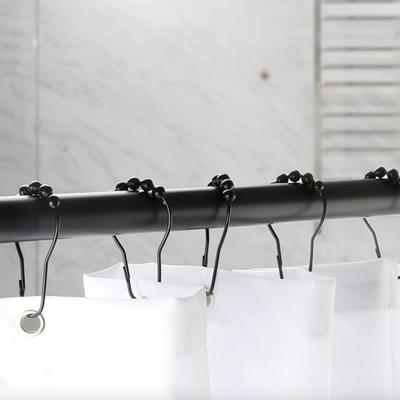 Set of 12 Matte Black Shower Curtain Hooks Rings, Rustproof Metal Shower Curtain Rings for Bathroom Shower Rods Curtains