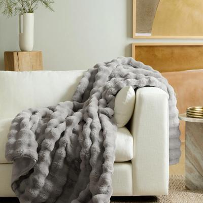Quince Ruched Faux Fur Throw in Glacier Gray - 50" x 60" Throw Blanket, Home Decor, Bedroom Decorations, Living Room Decor