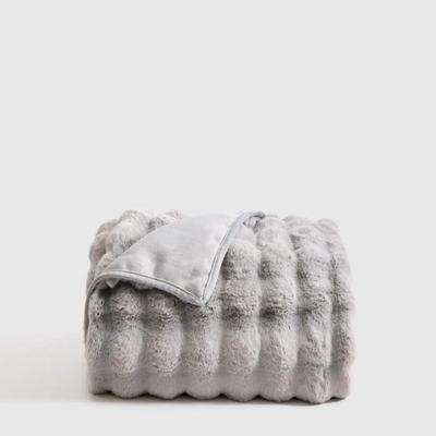 Quince Ruched Faux Fur Throw in Glacier Gray - 50" x 60" Throw Blanket, Home Decor, Bedroom Decorations, Living Room Decor