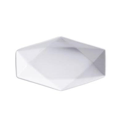 12 Pack White Ceramic Faceted Gemstone Shaped Serving Dip Plates Platters - 6" x 3.5"