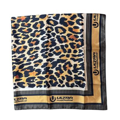 Leopard Cheetah Animal Print Orange White Black Spotted Square Silk Scarf "Ultra Music Festival"