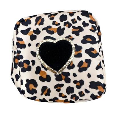Trendy Cute Heart Motif Leopard Print Travel Bag Purse Organizer Bag Makeup Organizer