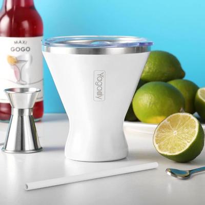 Stainless Steel Martini Tumbler with Lid & Cuttable Silicone Straw - 10oz Vacuum Sealed Insulated Martini Glass - Elegant Design...