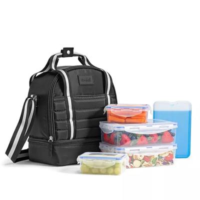 Fit & Fresh Lunch Tote, Includes Meal Prep Set & Ice Pack - Black Lunch Bag