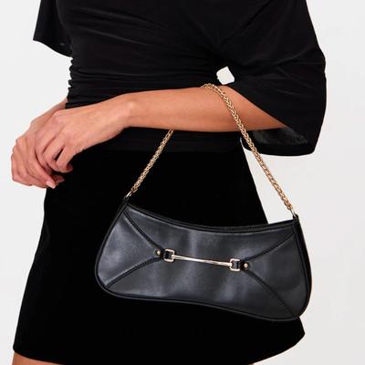 Pretty Little Things Black PU Buckle Chain Strap Shoulder Bag