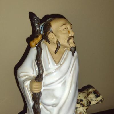 Vintage Asian Shiwan Pottery Figurine- Approx 8 1/4" Tall