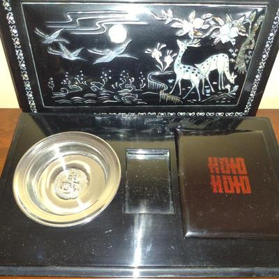 Lacquer Finish Chinese Smoking Box with Inlay Design- Approx 12" x 7" x 2 1/2"