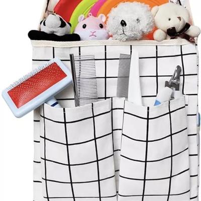 Black & White Grid Windowpane Print Hanging Basket Storage Bag Organizer Waterproof Pet Supplies