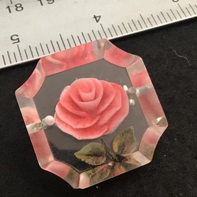 Lucite Vintage Pink Rose Brooch