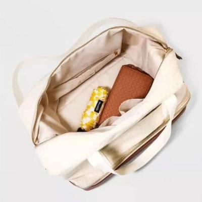 Target Universal Thread Easy Go Double Handle Weekender Bag in Ivory & Cognac Faux Leather