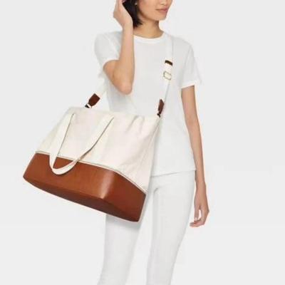 Target Universal Thread Easy Go Double Handle Weekender Bag in Ivory & Cognac Faux Leather
