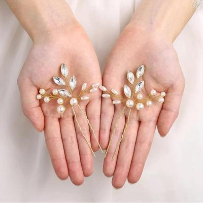 6-pieces Bride Wedding Hair Pins Gold Crystal Headpiece Pearls Hair Clip Bridal Hair Accessories for