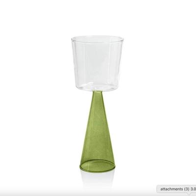 Set of 6 Zodax Veneto Borosilicate Glass Red Wine Glasses in Clear & Green Glass